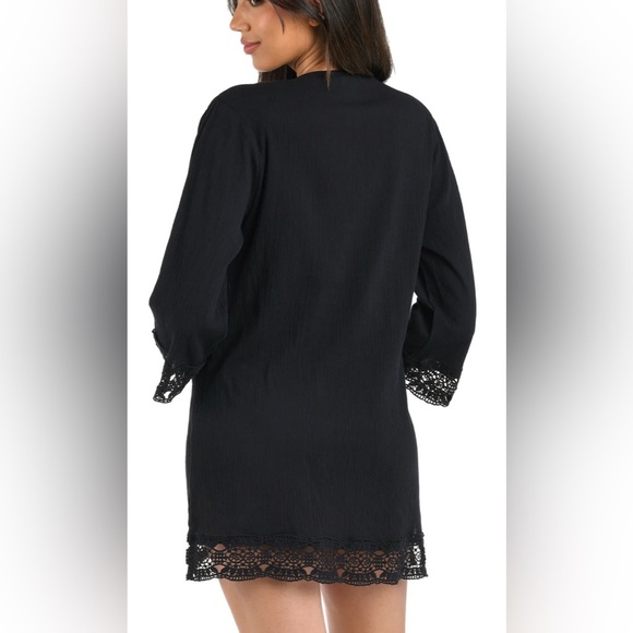La Blanca Island Fare V Neck Tunic Black Cover-Up Swim Size Small - Picture 2 of 6